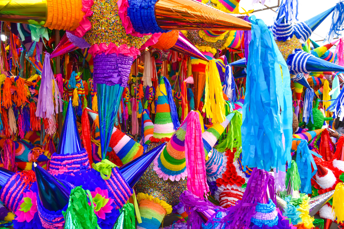 Piñatas season in a Mexican market, mercado jamaica in Mexico City